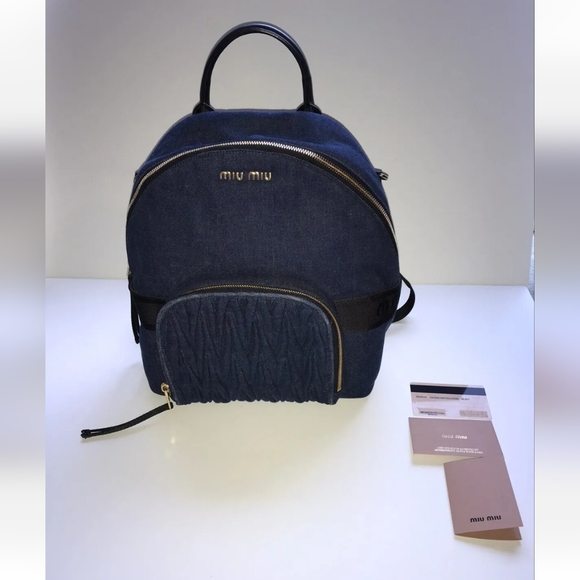 Miu Miu Matelasse Denim Backpack Handbag Purse - Picture 9 of 13
